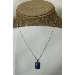 Vintage Siam Niello Sterling Silver/ Enamel Pendant On 18” Sterling Box Chain.